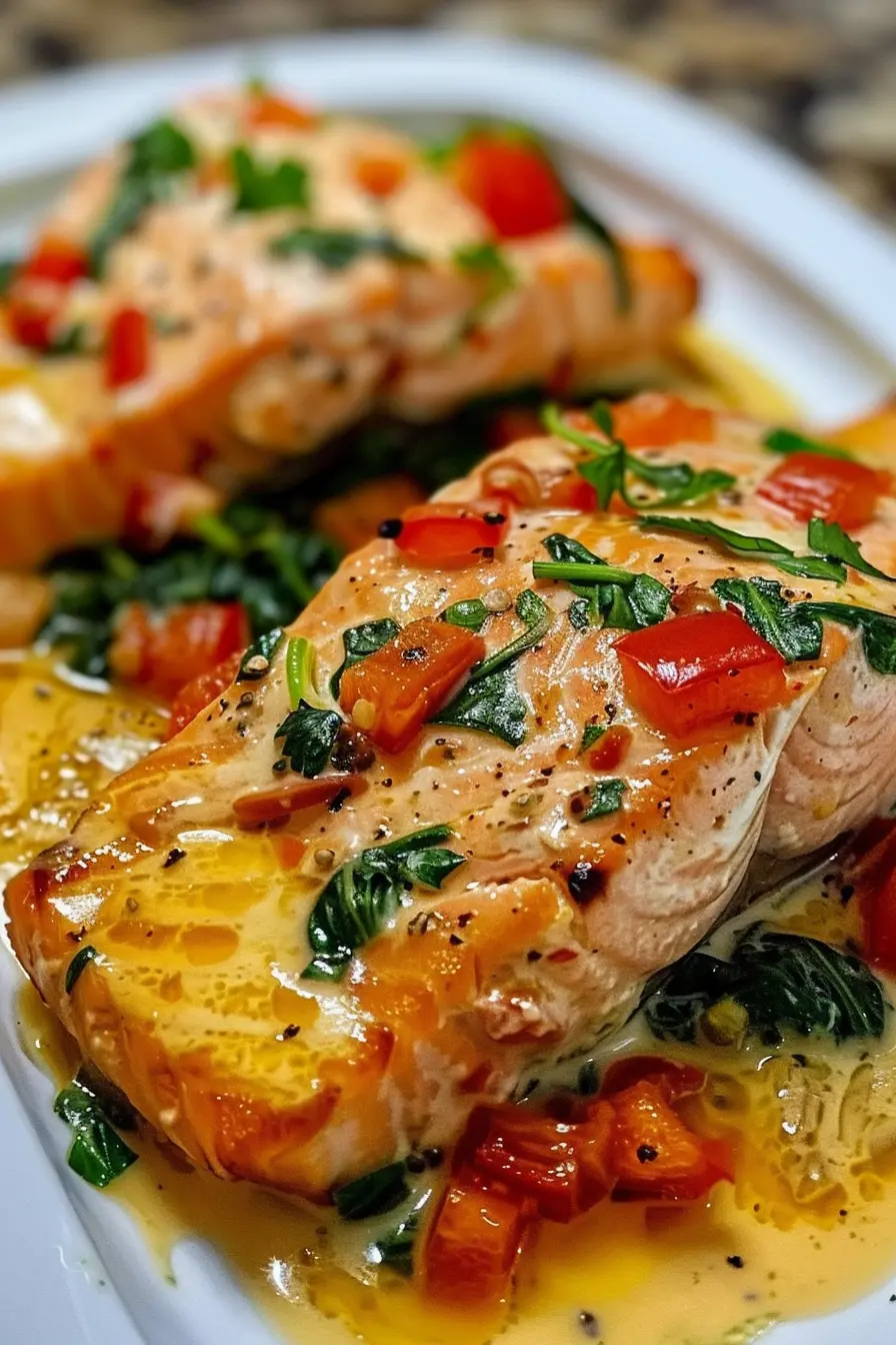 Creamy Spinach and Roasted Red Pepper Salmon 5 Arwa Recipes Creamy Spinach and Roasted Red Pepper Salmon 1 1